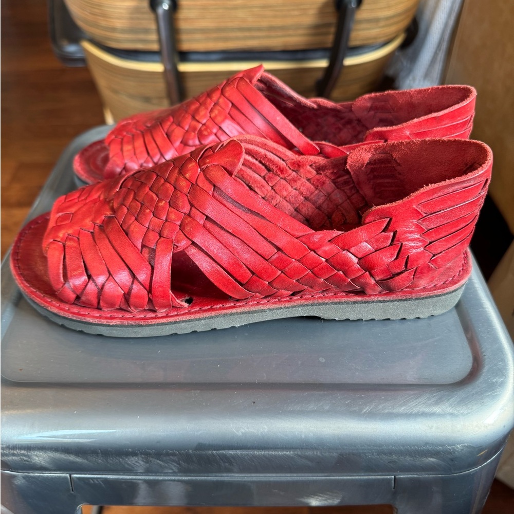 Brand X Red Woven Leather Sandals - Picture 2 of 6